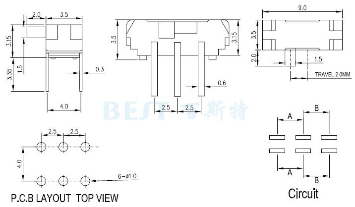 微型拨动开关MSK22D10参考图纸